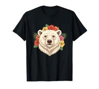 Fleurs Tropicales Couronne Arctique Ours Polaire Portrait T-Shirt