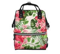 Fleurs tropicales exotiques à feuilles vintage,Sac à dos momie grande capacité, sac à langer, sac de voyage pour les activités de plein air