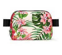 Fleurs Tropicales Exotiques à Feuilles Vintage,Sac Banane carré de Voyage, Sac de Poitrine décontracté, Sac Banane pour Hommes et Femmes