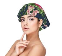 Fleurs tropicales Frangipanier Hibiscus Nature,Bonnet de nuit en satin pour adulte - Bonnet de nuit élastique pour femme, couvre-cheveux de nuit