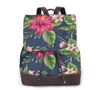 Fleurs tropicales Frangipanier Hibiscus Nature,Sac à dos imperméable pour femme, sac à dos de voyage léger en cuir PU tendance