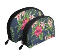 Fleurs Tropicales Frangipanier Hibiscus Nature, Trousse de Maquillage Coquille Femme Petit Porte-Monnaie Trousse de Toilette Trousse à cosmétiques 2 pièces