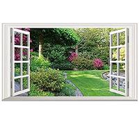 Fleurs vertes jardin paysage 3D fausse fenêtre vinyle Stickers muraux chambre salon décoration paysage grand papier peint 60x90 cm