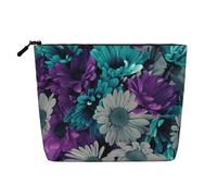 Fleurs violettes et bleu sarcelle, une trousse de maquillage de voyage polyvalente, idéale pour les routines quotidiennes et les voyages d'affaires, Noir , Taille unique, Trousse de toilette