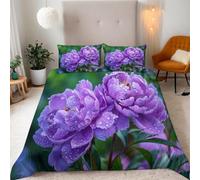 Fleurs Violettes Housse de Couette 220x240 Parures de Lit 2 Personnes Imprimé 3D Microfibre Douce Belles Fleurs Housses Couette avec 2 Taies d'oreiller et Fermeture Éclair j.359