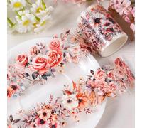 Fleurs Washi Tape Transparent, Ruban de Masquage, Ruban Adhésif Papier Décoratif, Masking Tape Adhésif, Stickers floraux pour Scrapbooking Book Journaling Artisanat de Bricolage Papiers Cadeau (A)