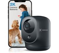 FLEUVE - Caméras de Surveillance Connectee - Caméra 2K Wifi Intérieure Pan/Tilt Batterie 5200mAh IA Détection PIR (Noir)