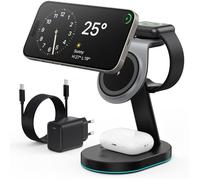 FLEUVE - Chargeurs à induction - Chargeur 3 en 1 Qi2 15W MagSafe, Station Rapide, USB-C 30W, Veilleuse, AirPods - Noir