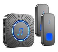 FLEUVE - KIT SONNETTE - Sonnette Sans Fil 400M Étanche, 2 Émetteurs, 55 Mélodies, 5 Volumes, Noir