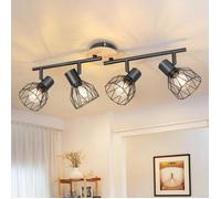 FLEUVE - Plafonnier - Plafonnier LED 4 Spots Orientables Noir, Luminaire Cuisine, Spots E14, Applique Murale Sans Ampoules