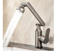 FLEUVE - Robinetterie de cuisine - Mitigeur inox gris brossé, 360°, douchette 2 jets, 2 flexibles 3/8"" inclus