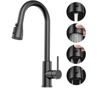 FLEUVE - Robinetterie de cuisine - Mitigeur rabattable 4 modes, douchette extensible, acier inoxydable noir, 360°