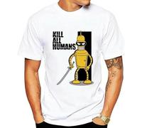 Flevans Robot Bender Kill All Humans Print Men T-Shirt Mens Short Sleeve Cotton Short-Sleeved Tops Tee Fashion Hip Hop T Shirts Manches Courtes(X-Large)