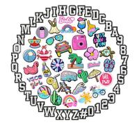 Flewdart Chaussures Charm Lettre Alphabet A-Z Numero 0-9 72pcs, Pins Lettre Soleil plage tortues de mer thème estival Pour Crocs Shoe Charm Bricolage Pour Femme Enfant Garçons (été, 72)