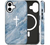 flewfun Coque magnétique pour iPhone 16, croix chrétienne, nuage, marbre, foi de Jésus, anti-choc, fine en TPU souple et polycarbonate rigide, compatible avec MagSafe Cadeau pour religieux