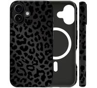 flewfun Coque magnétique pour iPhone 16, motif léopard noir, résistant aux chocs, fine en TPU et polycarbonate rigide, compatible avec MagSafe, conçue pour femmes et filles