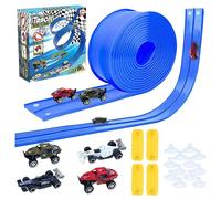 Flex Tracks Kit de démarrage flexible pour enfants de 3 ans et plus, piste de voiture de course compatible avec les voitures moulées sous pression de 1/64e mois, comprend 4 mini voitures de course