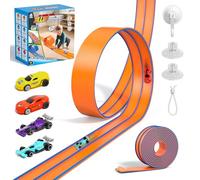Flex Tracks - Piste de voiture de course flexible de 4,6 m pour enfants avec 2 ventouses, rampe de voiture de course compatible avec les voitures moulées sous pression de 1/64e ans, cadeaux
