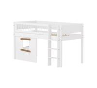 Flexa White Lit mi-Hauteur avec echelle Droite 90 x 200 cm Facades cabane Cadre Chene Barriere a barreaux Blanc