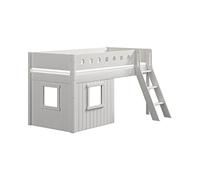 Flexa White Lit mi-Hauteur avec echelle inclinee 90 x 200 cm Facades cabane Cadre Blanc Barriere de securite Classique Blanc