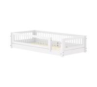 Flexa White Lit Montessori Bas 90 x 200 cm avec Barriere Avant a barreaux | Flexa - ref. 80-17004-40 - 5706459190617 - dim. 210x101x47cm - Blanc - Materiaux mixtes