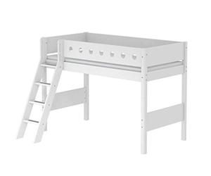 Flexa White Lit sureleve avec echelle inclinee 90 x 200 cm Barriere de securite Classique Blanc