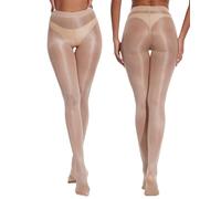 flexdans Collant Sculptant Gainant,CollantS Taille Haute de Danse Brillant Huileux 50D pour Femmes,Collants Transparent en Fibres Extensibles Nude M/L