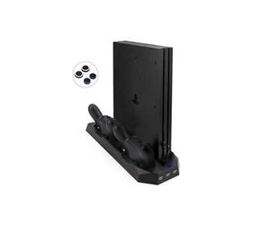 FlexDin mis à jour Socle PS4 Pro / PS4 Slim Vertical avec Ventilateur de Refroidisseur, 2 Support Manette PS4 Station de Recharge pour DualShock 4