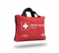 FLEXEO Trousse de secours avec compresses froides instantanées, couverture de survie et assortiment de pansements, first aid kit, contient 103 pièces, rouge