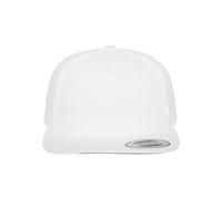 FLEXFIT Casquette de Baseball Classic 5 Snapback, pour Homme et Femme, Taille Unique, Fermoir Boutons-Pression Réglable au Dos, Visière Plate, 100% Coton, White