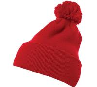 Flexfit Cuffed Pom Pom Knit Beanie, Bonnet Mixte, Red,