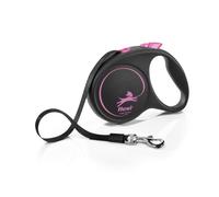 Flexi® Black Design L | Laisse rétractable à Sangle de 5 m pour Chiens jusqu'à 50 kg | Noir/Pink | Laisse à Enrouleur pour Chien | Poids : 330 g | Dimensions : 12,1 x 17,4 cm