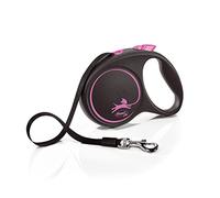 Flexi Laisse rétractable Black Design L sangle 5 m pour chiens jusqu'à 50 kg Noir/Rose