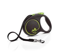Flexi® Black Design L | Laisse rétractable à Sangle de 5 m pour Chiens jusqu'à 50 kg | Noir/Vert | Laisse à Enrouleur pour Chien | Poids : 330 g | Dimensions : 12,1 x 17,4 cm