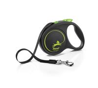 Flexi® Black Design L | Laisse rétractable à Sangle de 5 m pour Chiens jusqu'à 50 kg | Noir/Vert | Laisse à Enrouleur pour Chien | Poids : 330 g | Dimensions : 12,1 x 17,4 cm