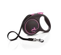 Flexi® Black Design L Sangle 5 m Noir/Pink, Laisse rétractable pour Chiens jusqu'à 50 kg