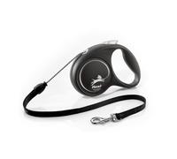 flexi® Black Design M | Laisse rétractable à cordon de 5 m pour chiens jusqu'à 20 kg | Noir / argent | laisse à enrouleur pour chien | Poids : 200 g | Dimensions : 10,6 x 15,1 cm