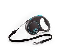 Flexi® Black Design M | Laisse rétractable à Cordon de 5 m pour Chiens jusqu'à 20 kg | Noir/Bleu | Laisse à Enrouleur pour Chien | Poids : 200 g | Dimensions : 10,6 x 15,1 cm