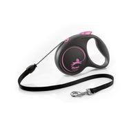 Flexi® Black Design M | Laisse rétractable à Cordon de 5 m pour Chiens jusqu'à 20 kg | Noir/Pink | Laisse à Enrouleur pour Chien | Poids : 200 g | Dimensions : 10,6 x 15,1 cm