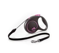 Flexi® Black Design M | Laisse rétractable à Cordon de 5 m pour Chiens jusqu'à 20 kg | Noir/Pink | Laisse à Enrouleur pour Chien | Poids : 200 g | Dimensions : 10,6 x 15,1 cm