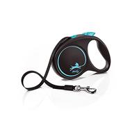 Flexi® Black Design M | Laisse rétractable à Sangle de 5 m pour Chiens jusqu'à 25 kg | Noir/Bleu | Laisse à Enrouleur pour Chien | Poids : 240 g | Dimensions : 11,2 x 16,1 cm