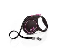 Flexi® Black Design M | Laisse rétractable à Sangle de 5 m pour Chiens jusqu'à 25 kg | Noir/Pink | Laisse à Enrouleur pour Chien | Poids : 240 g | Dimensions : 11,2 x 16,1 cm