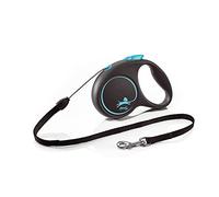Flexi Laisse rétractable Black Design S Cordon 5 m Noir/Bleu pour chiens jusqu'à 12 kg