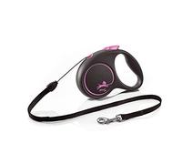 Flexi® Black Design S | Laisse rétractable à Cordon de 5 m pour Chiens jusqu'à 12 kg | Noir/Pink | Laisse à Enrouleur pour Chien | Poids : 140 g | Dimensions : 9,6 x 13,8 cm