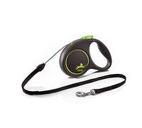 Flexi® Black Design S | Laisse rétractable à Cordon de 5 m pour Chiens jusqu'à 12 kg | Noir/Vert | Laisse à Enrouleur pour Chien | Poids : 140 g | Dimensions : 9,6 x 13,8 cm