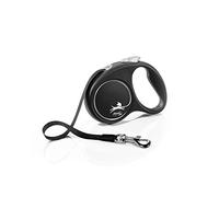 Flexi® Black Design S | Laisse rétractable à Sangle de 5 m pour Chiens jusqu'à 15 kg | Noir/Argent | Laisse à Enrouleur pour Chien | Poids : 180 g | Dimensions : 10,2 x 14,3 cm