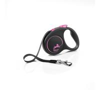 Flexi® Black Design S | Laisse rétractable à Sangle de 5 m pour Chiens jusqu'à 15 kg | Noir/Pink | Laisse à Enrouleur pour Chien | Poids : 180 g | Dimensions : 10,2 x 14,3 cm