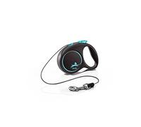 Flexi® Black Design XS | Laisse rétractable à Cordon de 3 m pour Petits Chiens jusqu'à 8 kg | Format de Poche | poignée à 3 Doigts | Noir/Bleu | Laisse à Enrouleur | Poids : 90 g | 7,8 x 10,9 cm