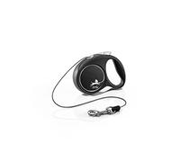 Flexi® Black Design XS | Laisse rétractable à Cordon de 3 m pour Petits Chiens jusqu'à 8 kg | Format de Poche | poignée à 3 Doigts | Noir/Argent | Laisse à Enrouleur | Poids : 90 g | 7,8 x 10,9 cm