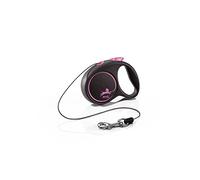 Flexi® Black Design XS | Laisse rétractable à Cordon de 3 m pour Petits Chiens jusqu'à 8 kg | Format de Poche | poignée à 3 Doigts | Noir/Pink | Laisse à Enrouleur | Poids : 90 g | 7,8 x 10,9 cm